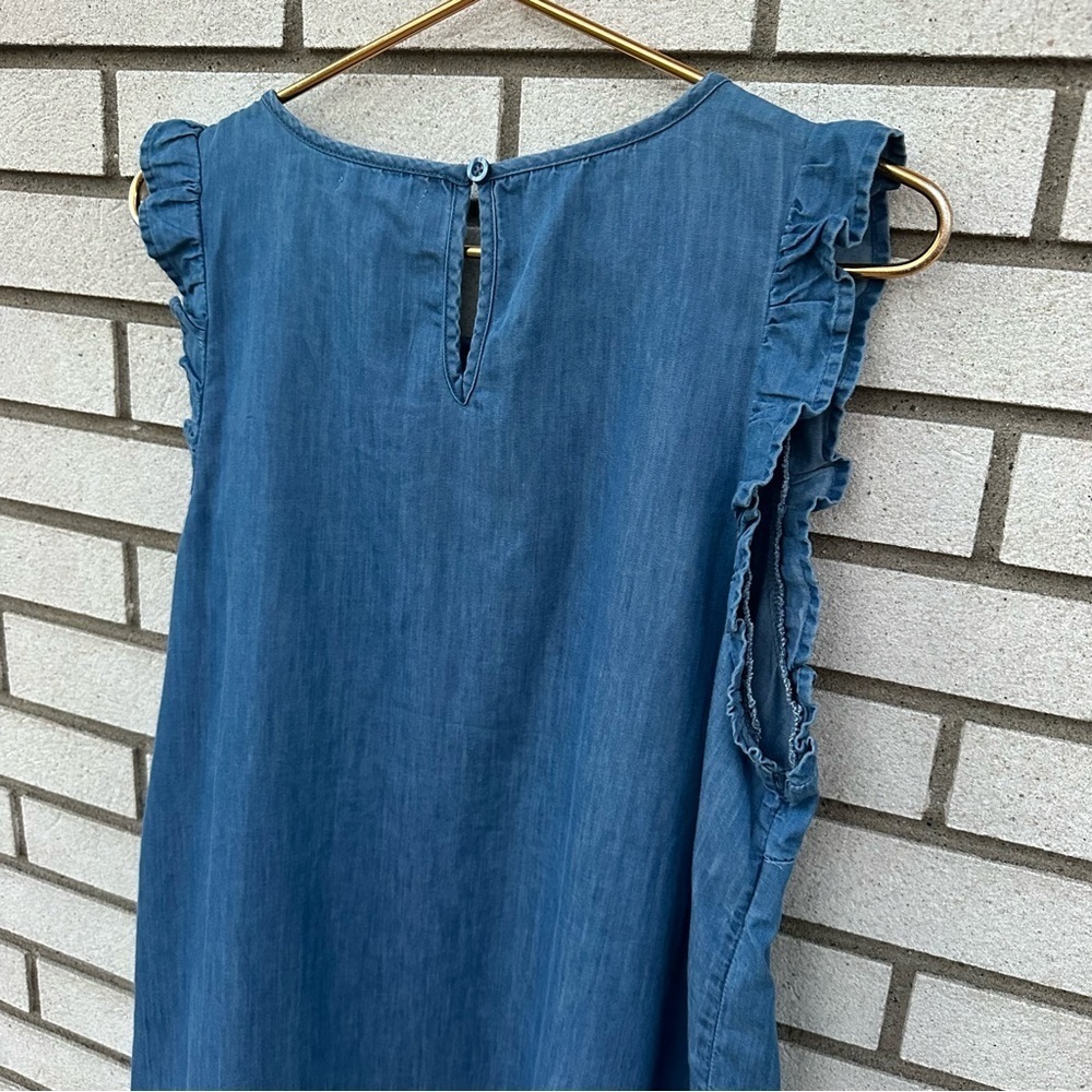 Maurices Chambray Pleated Flutter Sleeve Tank Lyocell Denim Blouse 0X NWT - Picture 8 of 11
